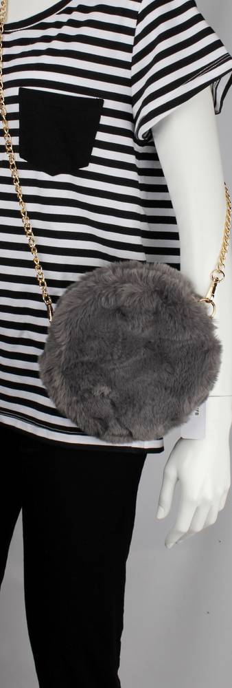 Alice & Lily fur hand bag w gold shoulder chain grey STYLE: AL/4413FB/GREY